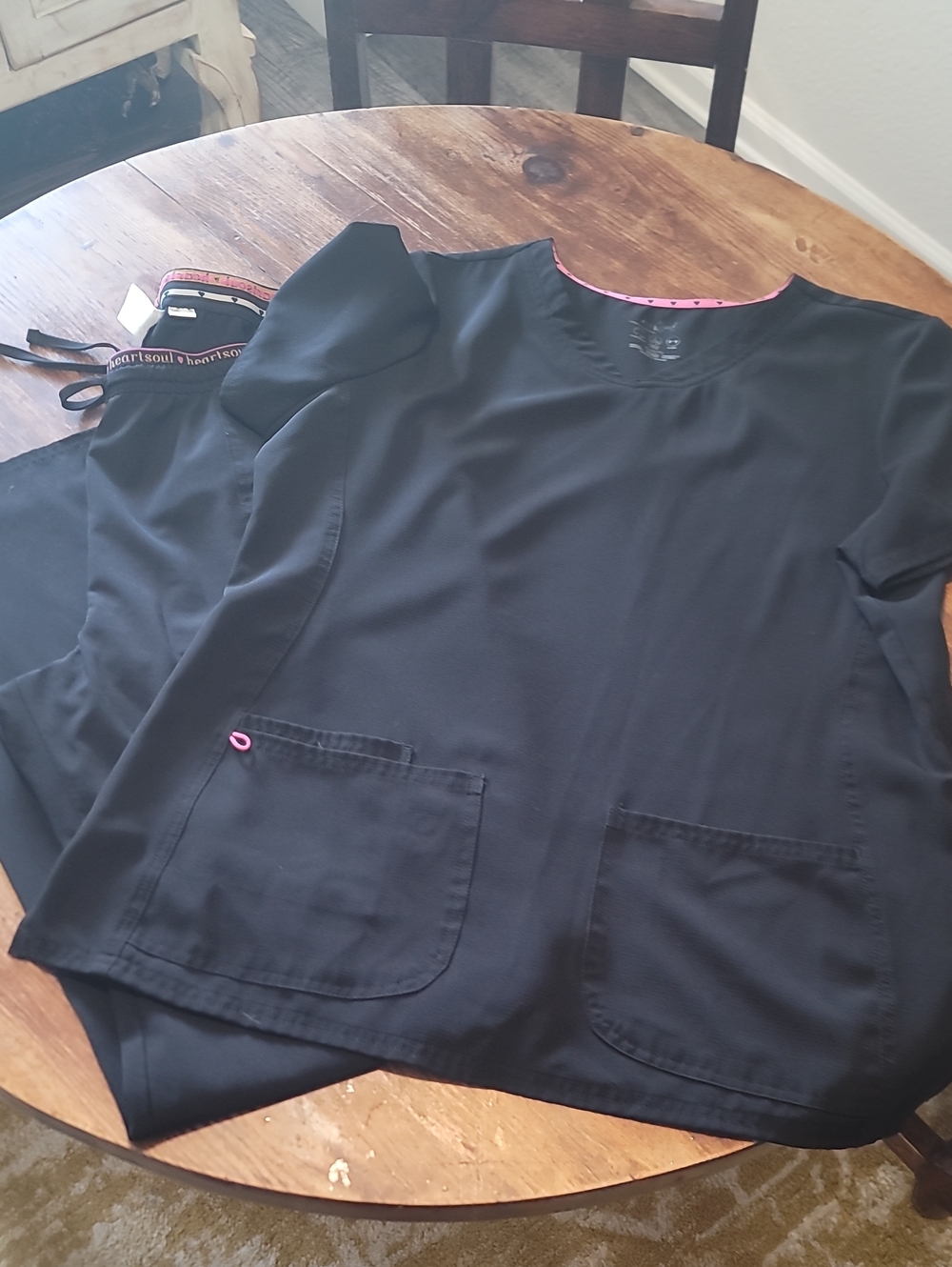 HeartSoul Black Scrub Pants with Pink Trim and Heart Accent